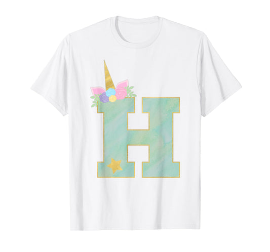 Initial Letter H Unicorn Monogram for Girls Unicorn Birthday T-Shirt