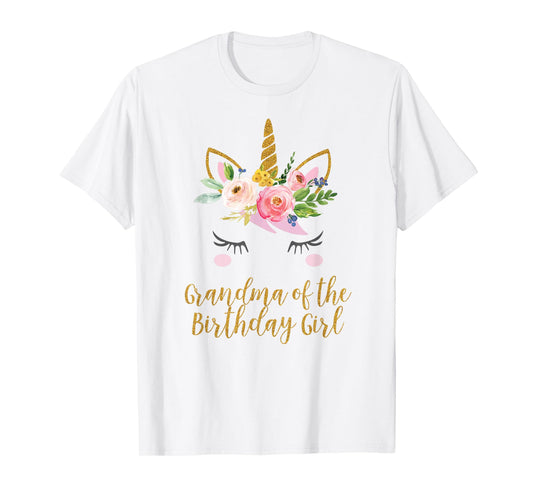 Floral Grandma of the Birthday Girl Unicorn Shirt