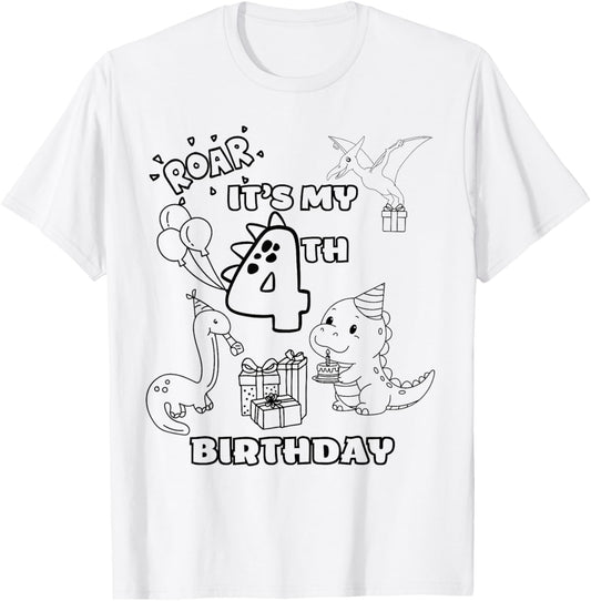 4th Birthday Boy Fabulous Dinosaur Birthday T-Shirt