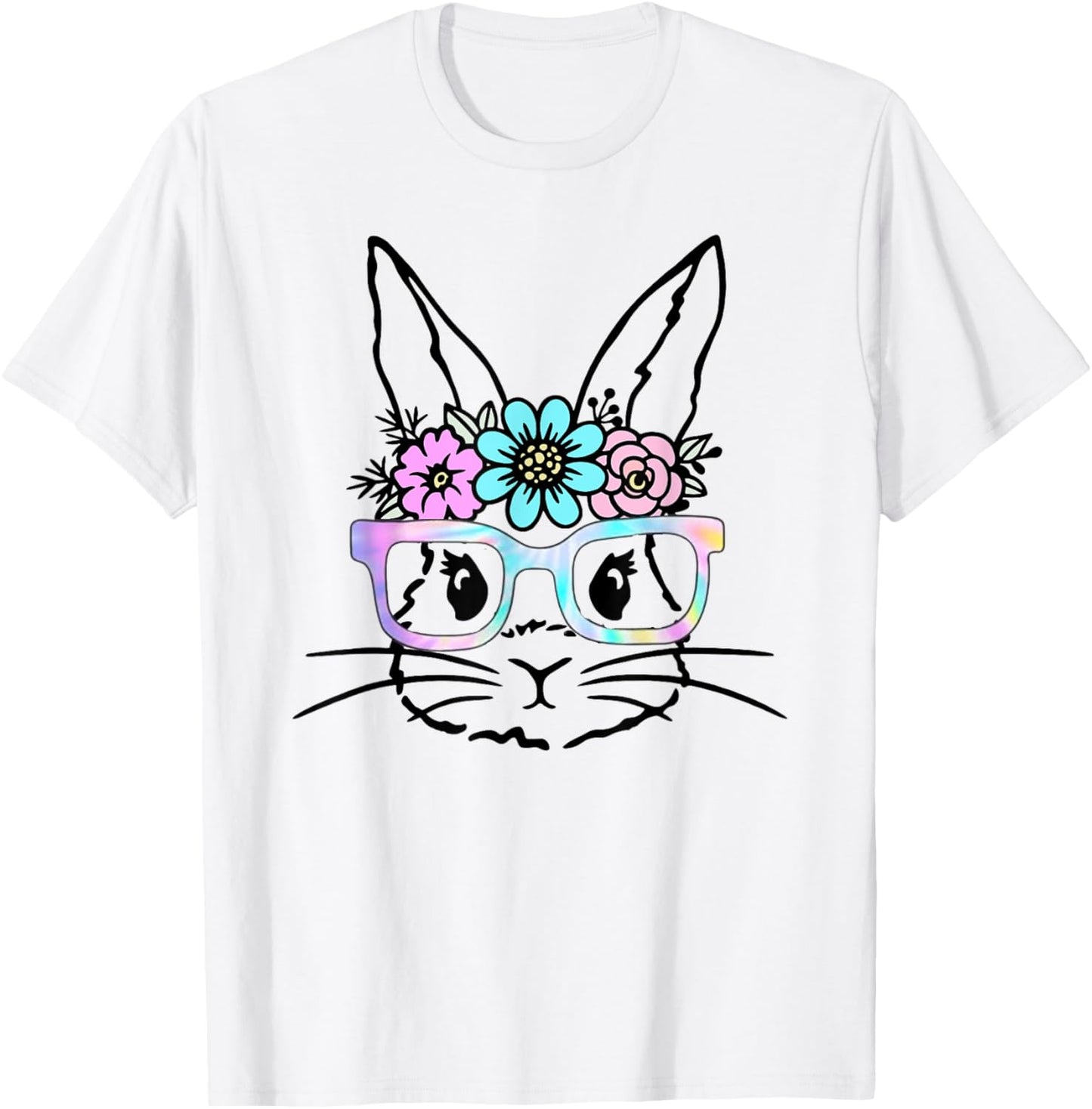 Cute Bunny Rabbit Face Tie Dye Glasses Girl Happy Easter Day T-Shirt