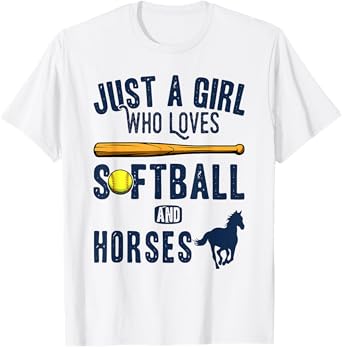 Just a girl who loves Horses and softball kids funny saying T-Shirt