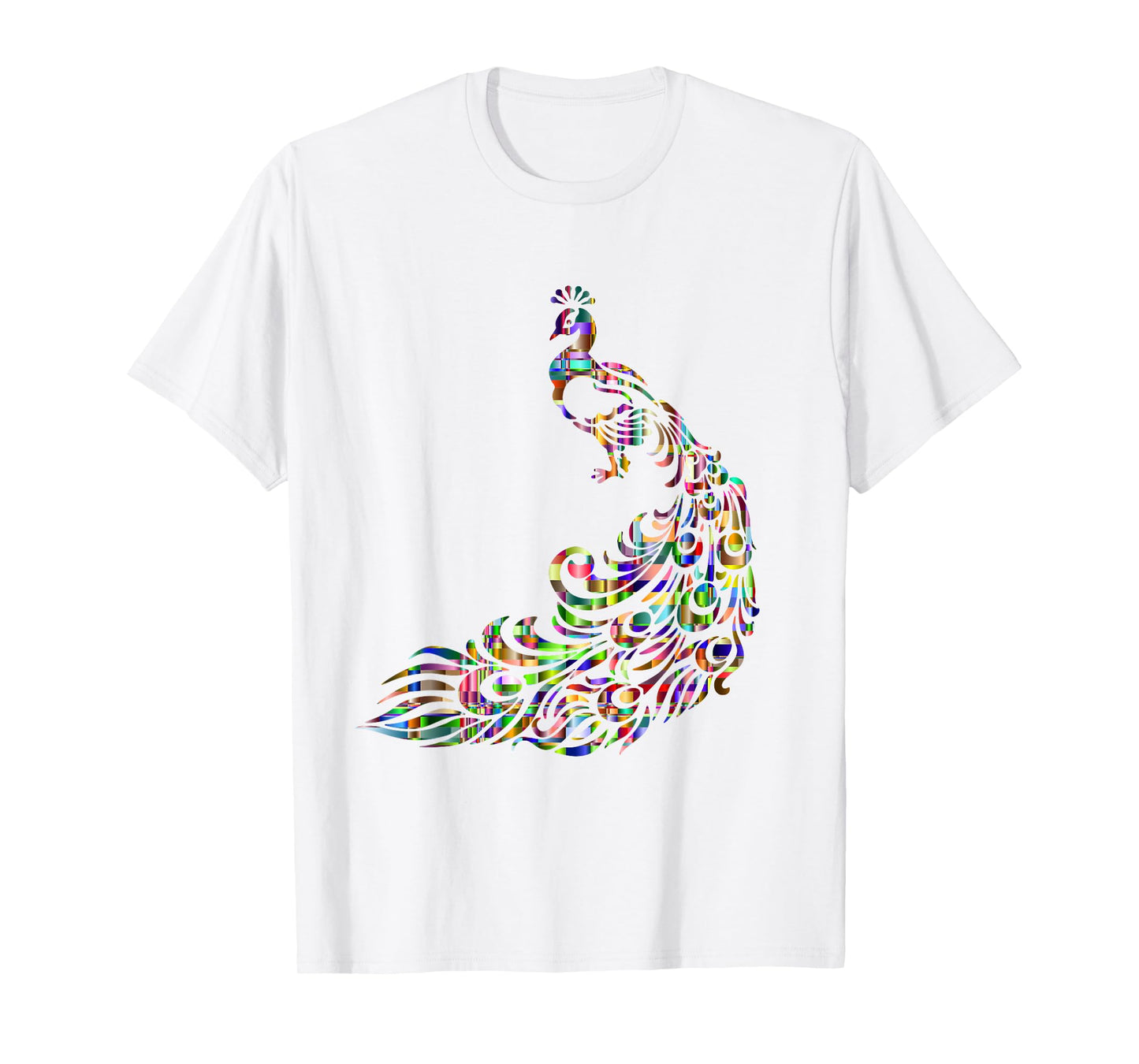 Colorful Peacock Bird T-Shirt, Cool Rainbow Art Tee T-Shirt