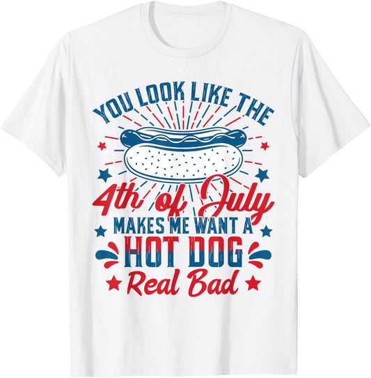 You Look Like The 4th Of July Hot Dog American Flag Men Kids T-Shirt