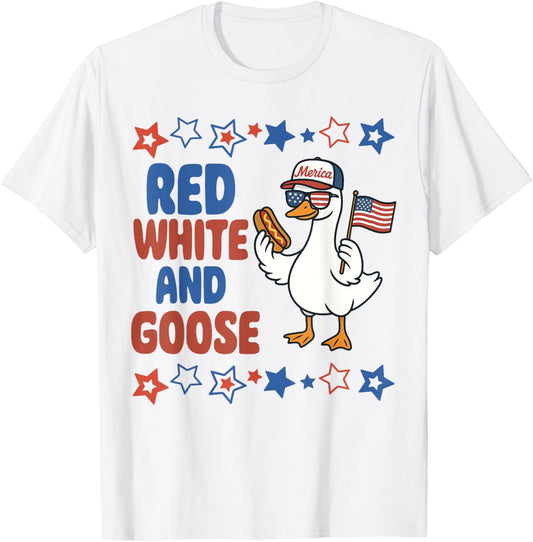 Funny Red White And Goose 4th Of July Hot Dog Patriotic Boys T-Shirt