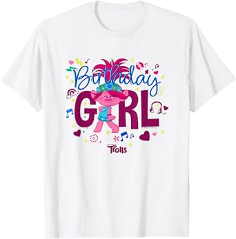 Trolls Cute Sassy Poppy Birthday Girl Big Chest Logo T-Shirt