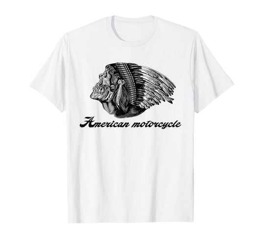 American Motorcycle Skull Native Indian Eagle Chief Vintage T-Shirt