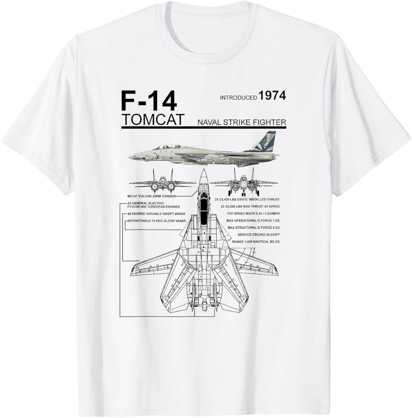 F-14 Tomcat Navy Fighter Jet Graphic Retro T-Shirt - Men's Blue Small