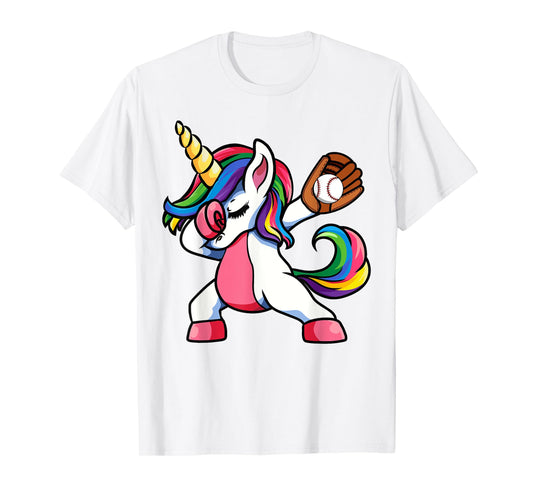 Girls Funny Dabbing Baseball Unicorn Apparel, Youth Dab T-Shirt