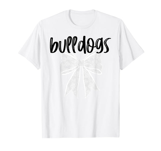 Bulldogs Coquette Aesthetic Girly Team Mascot Lace Bow T-Shirt