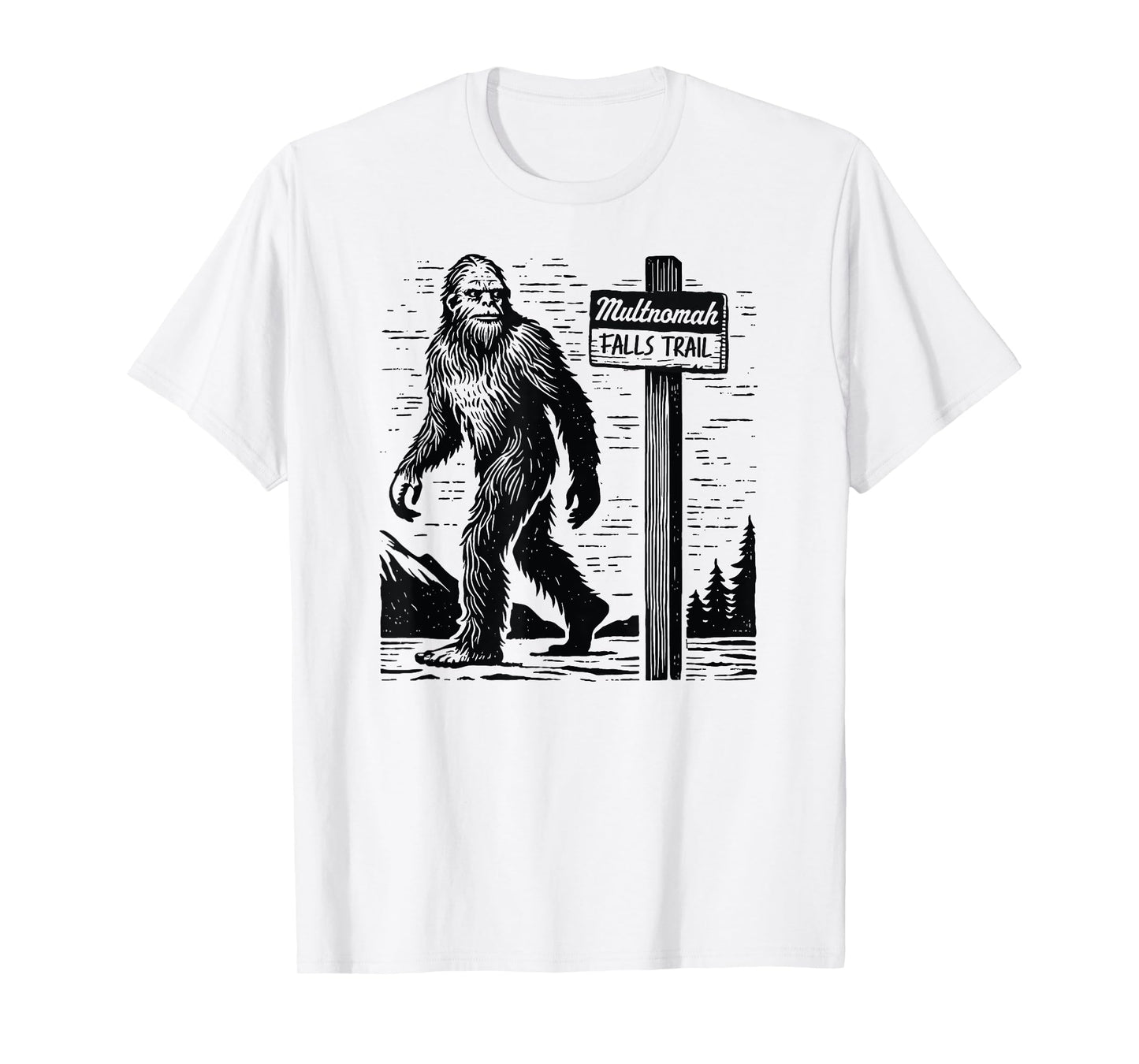 Multnomah Falls Trail Vintage Hiking & Road Trip Bigfoot T-Shirt
