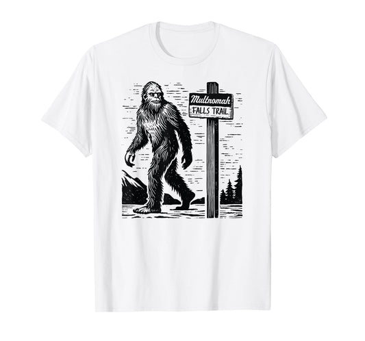 Multnomah Falls Trail Vintage Hiking & Road Trip Bigfoot T-Shirt