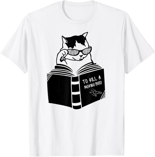 Cat reading to kill a mockingbird funny T-Shirt
