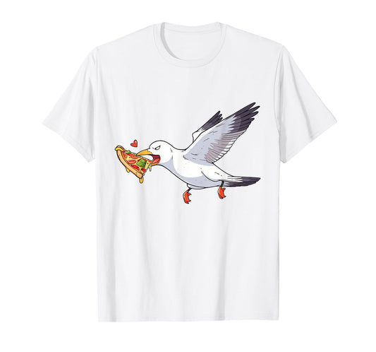 Cranky Seagull Funny Shirt Beach Birds Stealing Pizza Summer T-Shirt