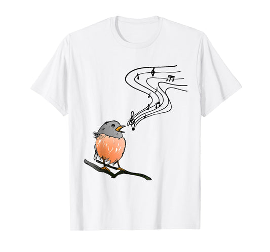 Singing bird music notes European robin bird watching T-Shirt