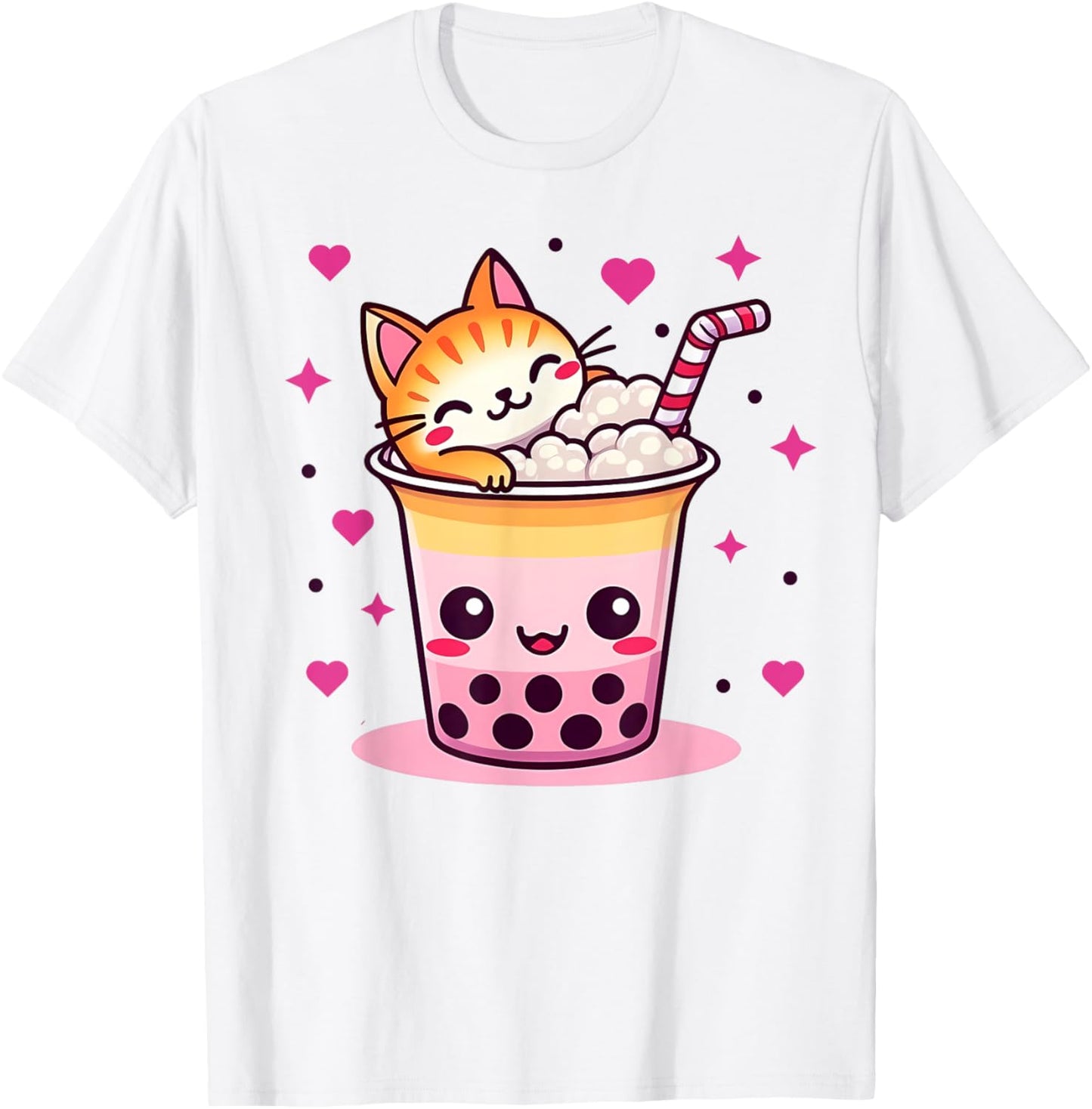 Funny Cat Boba Tea Cute Cat Anime With Bubble Tea Lover T-Shirt
