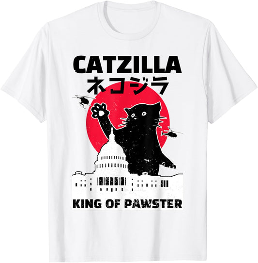 Catzilla King of Pawster Funny Cat Japanese Kaiju Monster T-Shirt