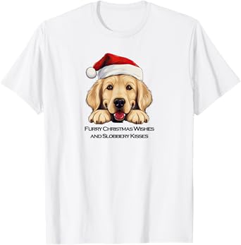 Merry Xmas Golden Retriever Santa "Furry" Christmas Wishes T-Shirt
