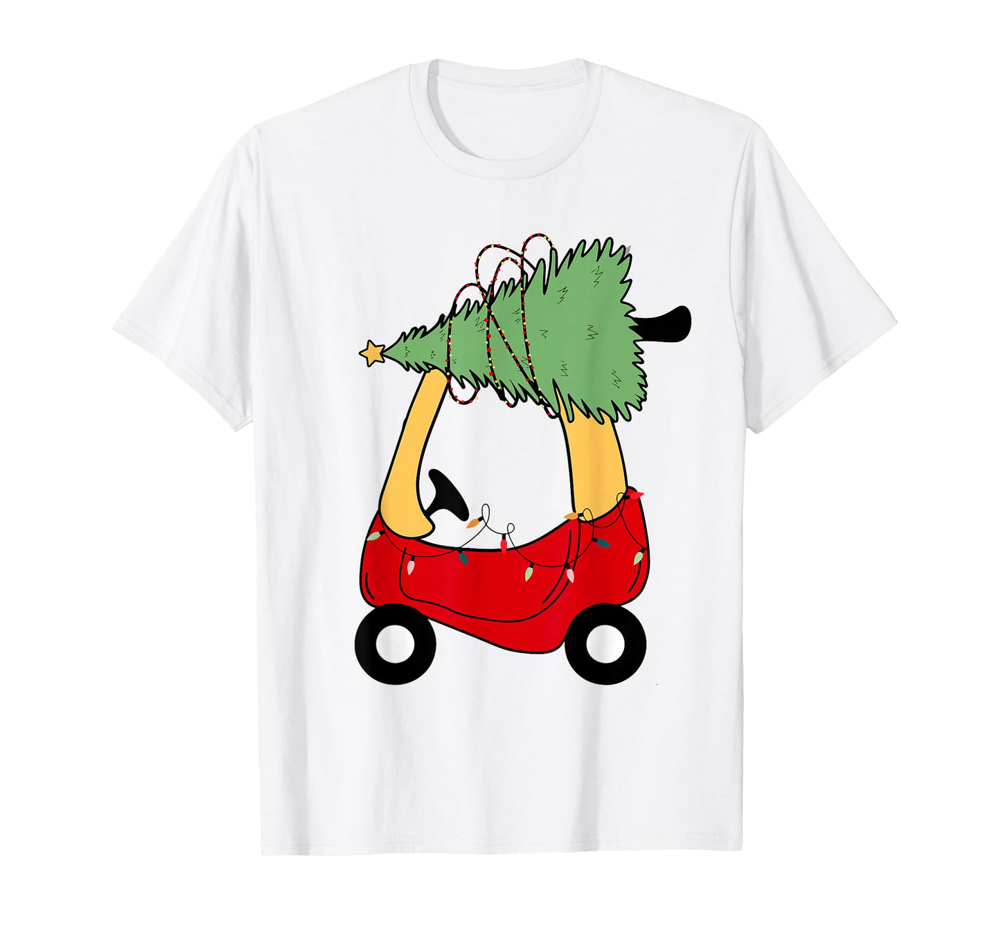 Retro Christmas Tree on Red Car Boys Girls Kids Xmas Holiday T-Shirt