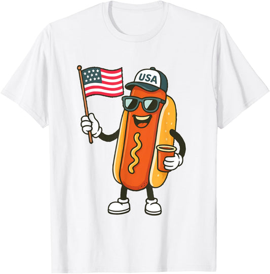 Funny Fourth of July Patriotic USA Flag 4th of July Hotdog T-Shirt