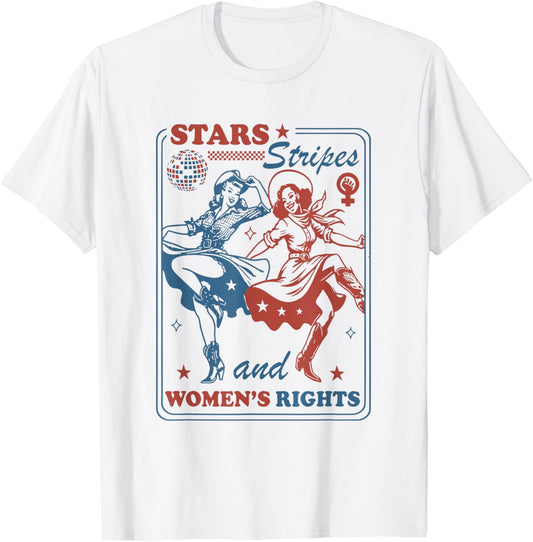 Stars Stripes & Equal Rights 4th Of July Retro Groovy Women T-Shirt