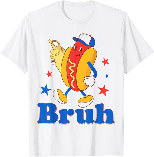 Hotdog Bruh Meme Funny Fourth of July Patriotic USA Flag T-Shirt