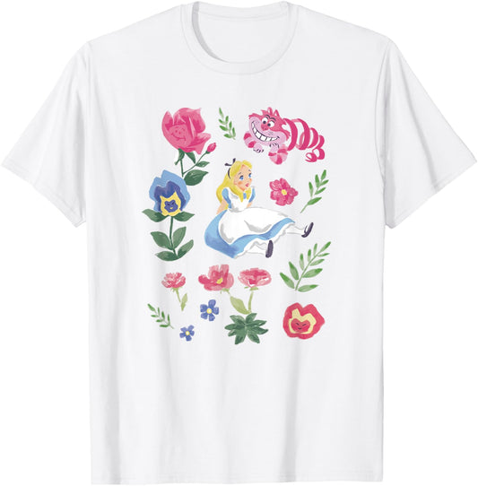 Disney Alice in Wonderland Alice Cheshire Cat Floral T-Shirt