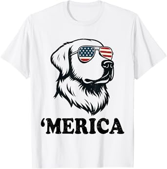 golden retriever dog flag 4th fourth of july 'merica T-Shirt