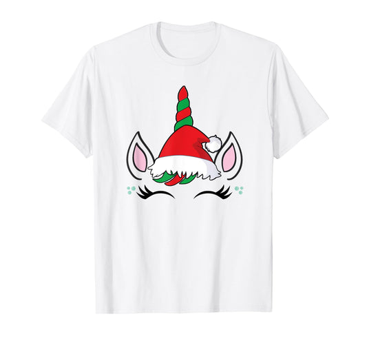 Unicorn Christmas Shirt for Girls Unicorn Santa Face Girls T-Shirt