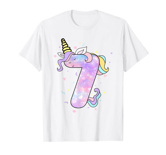 Unicorn Birthday Shirts for Girls Outfit 7th Seven Year Old T-Shirt