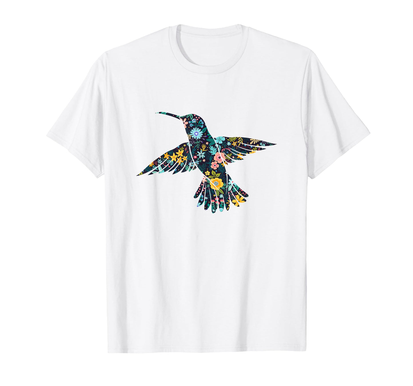 Floral Hummingbird Birds Silhouette Womens Girls Graphic T-Shirt