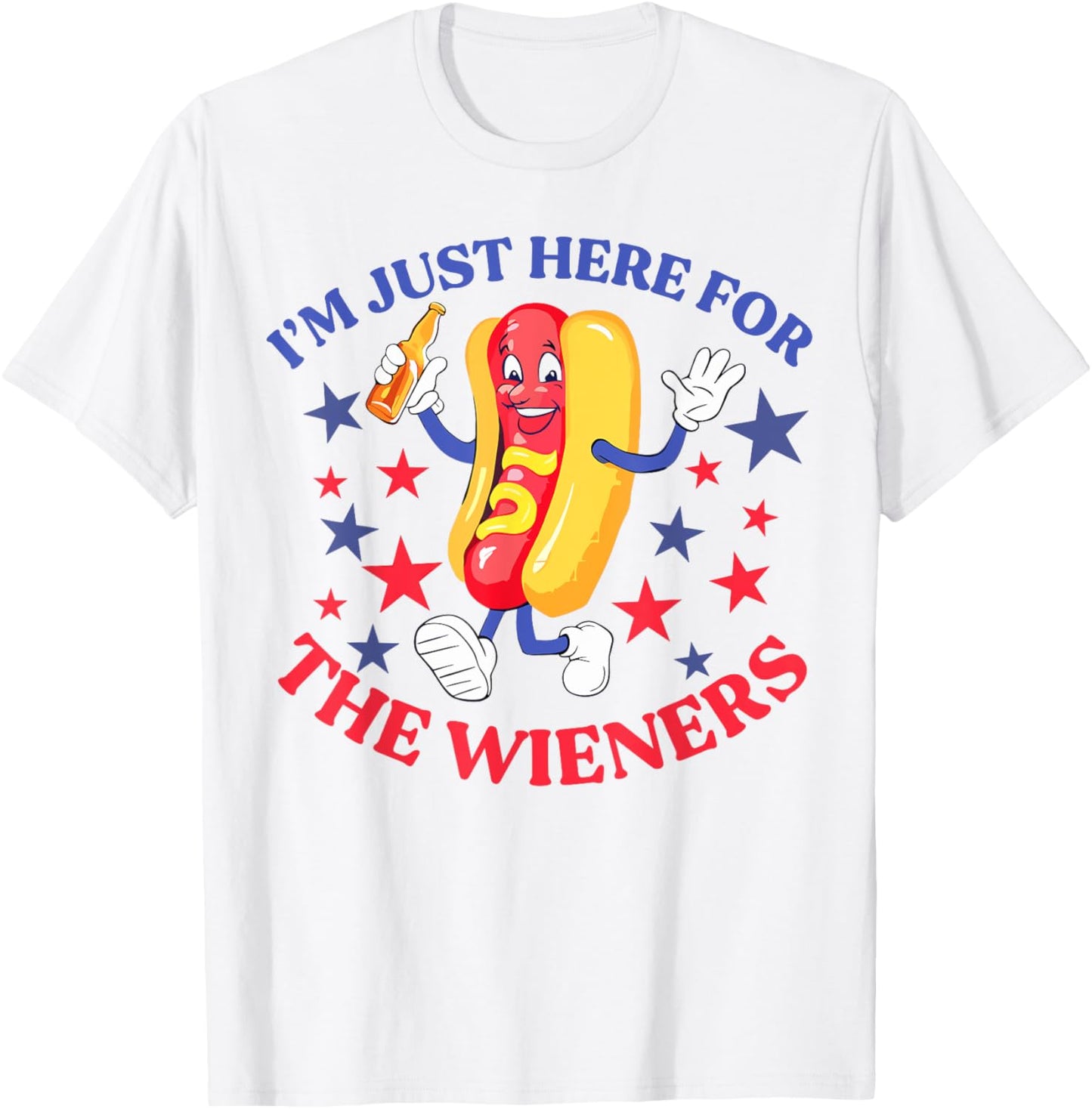 Retro Just Here For The Wieners 4th of July Funny Hot Dog T-Shirt