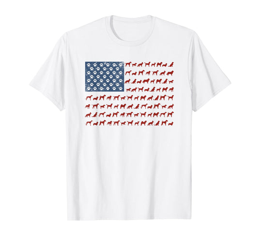 American Flag Dogs and Paws 4th of July Shirt T-Shirt for Women Kids Men