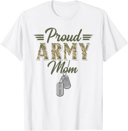 Mom Military Mom with Dog Tag US Flag T-Shirt