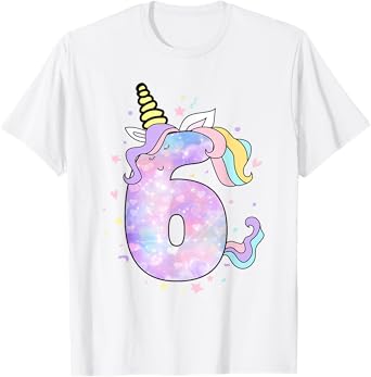 Unicorn Birthday Shirts for Girls Outfit 6th Six Year Old T-Shirt