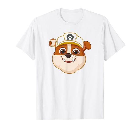 Paw Patrol Rubble Grin T-Shirt - Boys, Kids, Unisex - Yellow - Cartoon Bulldog - Crew Neck - Short Sleeve - Small (5-6 years) - Machine Wash