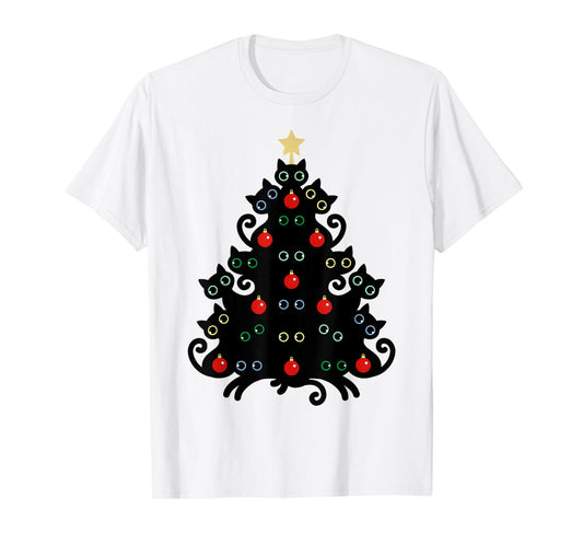 Cat Christmas Tree X-Mas Holiday Kitten Funny Black Cats Men Women Kids T-Shirt