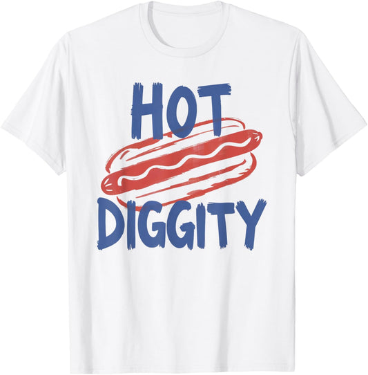 Hot Diggity Hot Dog BBQ 4th of July Party USA American Pride T-Shirt