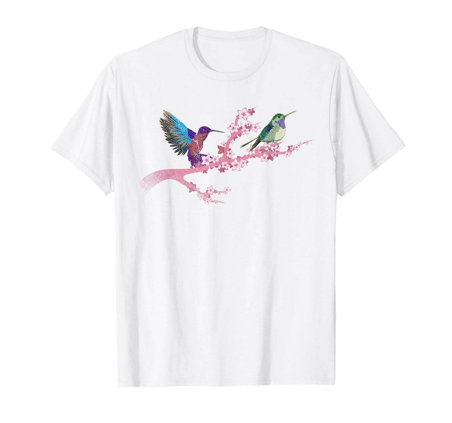Bird Flowers Cherry Blossom Animal Vintage Hummingbird T-Shirt