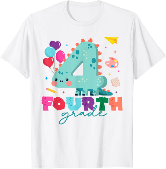 Funny Fourth Grade Cute Dinosaur First Day of School Kids T-Shirt