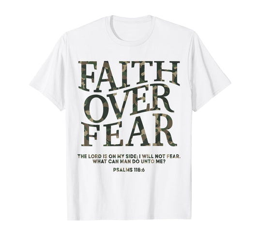 Christian Faith Over Fear Camo Jesus Youth God Son Brother T-Shirt