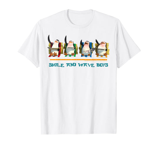Madagascar Penguins Smile And Wave Text Poster T-Shirt