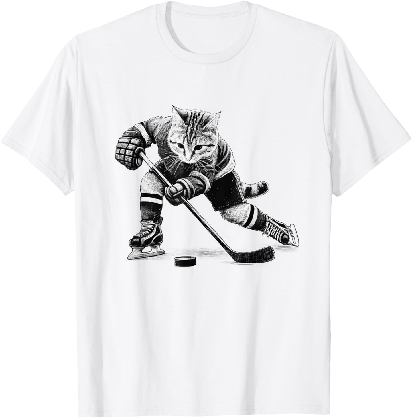 Vintage Cat Playing Hockey Kitten Lover Hockey Player T-Shirt