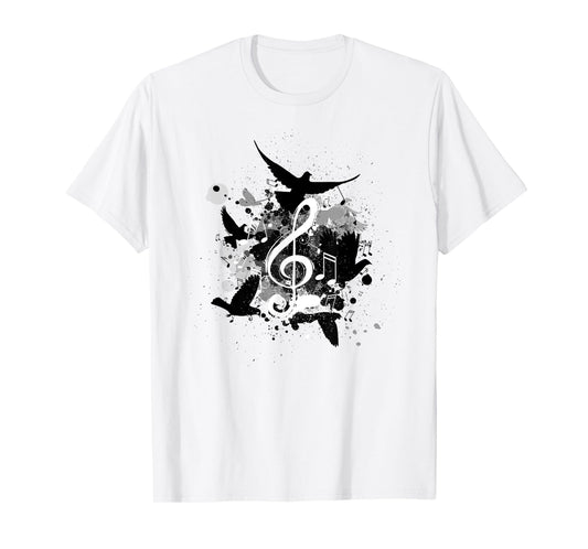 Abstract Music Notes and Birds Music Lovers Art T-Shirt T-Shirt