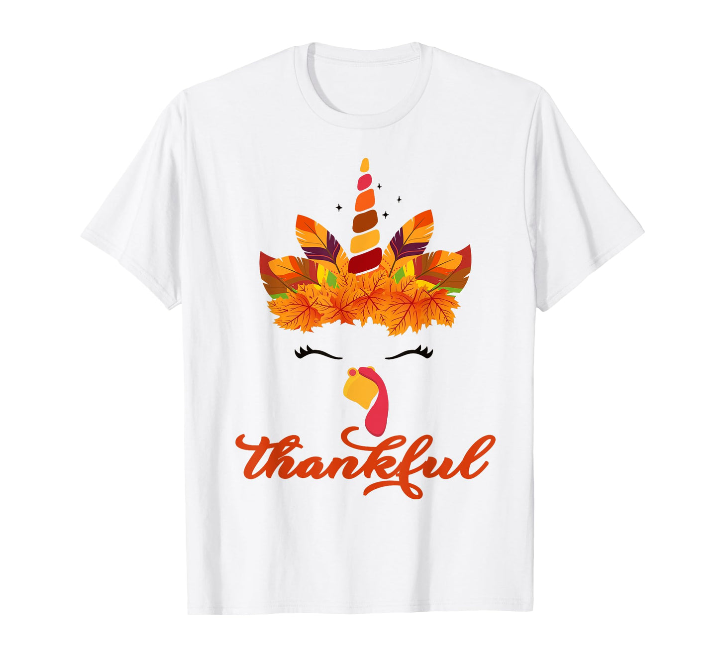 Thankful Unicorn Turkey Face Thanksgiving Outfit Girl Kids T-Shirt
