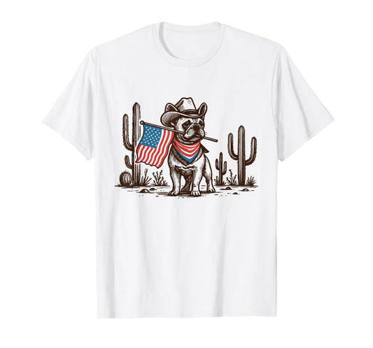 Funny Western French Bulldog 4th Of July Cute Cowboy Dog T-Shirt