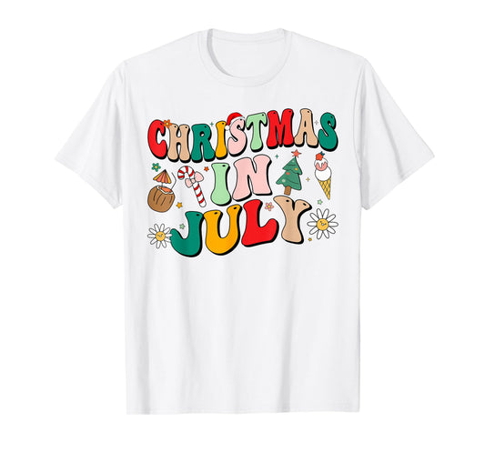 Christmas In July Shirts Groovy Xmas Summer Men Women Kids T-Shirt