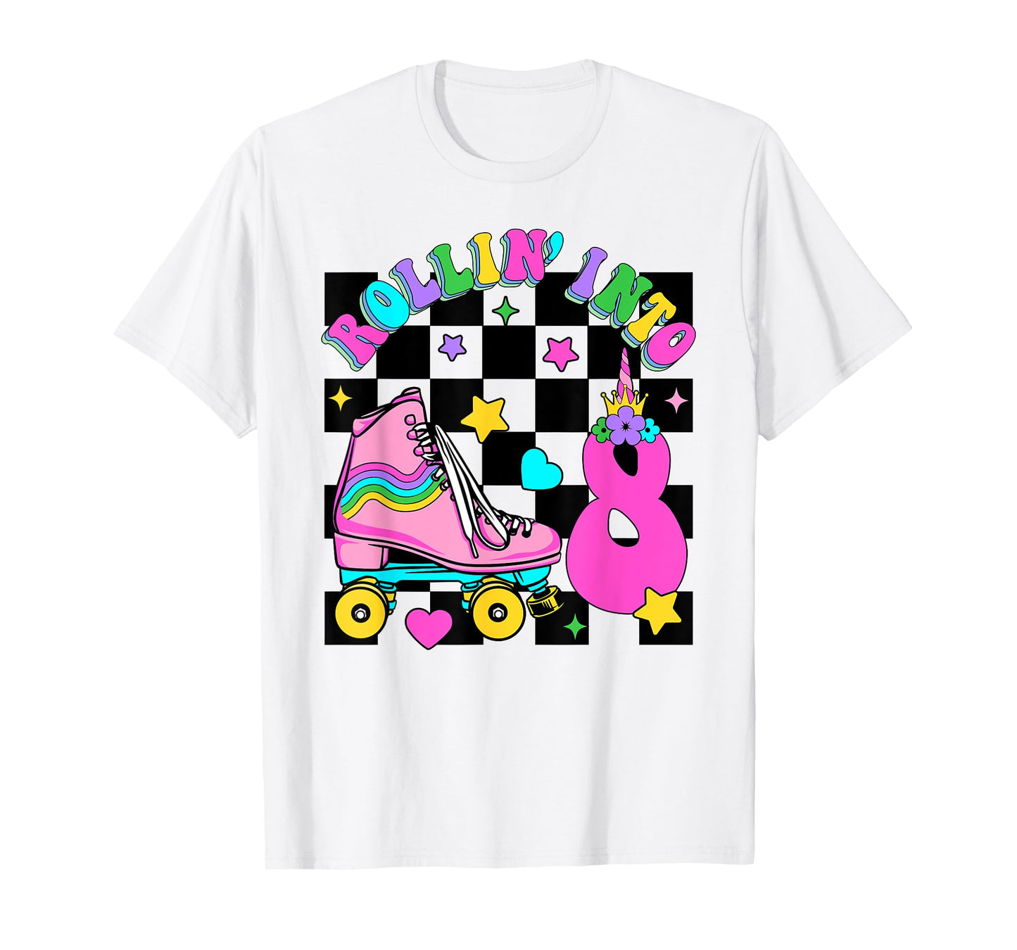 Rolling Into 8 Years Old Skater 8th Birthday Kids Girls T-Shirt
