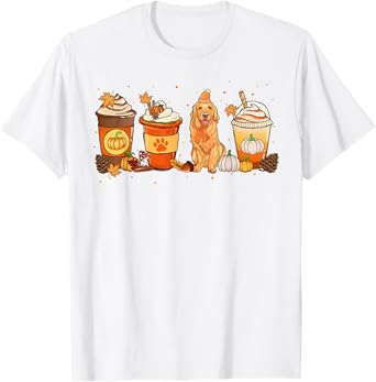 Pumpkin Spice Latte Golden Retriever Fall Thanksgiving T-Shirt