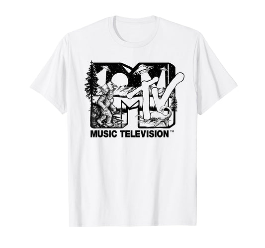 Mademark x MTV - Cryptid-Filled MTV Logo Feat. Bigfoot, UFO, & Nessie Outline T-Shirt