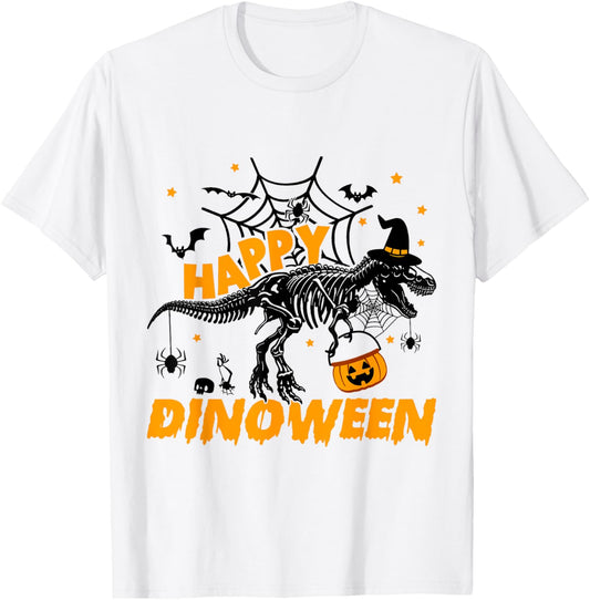 Happy Dinoween Funny Dinosaur Skeleton Halloween Kids Boys T-Shirt